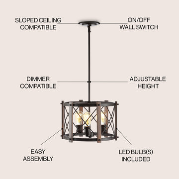 Ferme 16" Adjustable Iron Rustic Farmhouse LED Pendant - JONATHAN Y